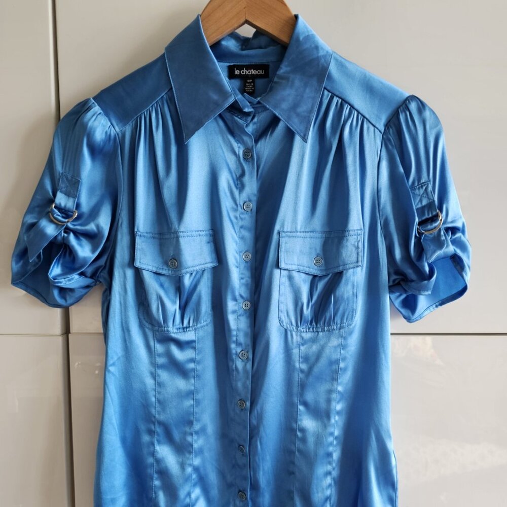 Stunning Azure Blue Silk Top - Picture 3 of 12